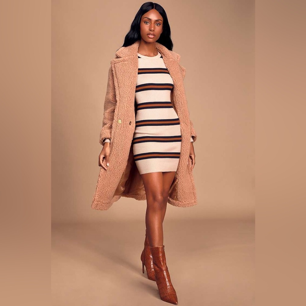 Lulus Blush Pink Striped Ribbed Bodycon Sweater Dress